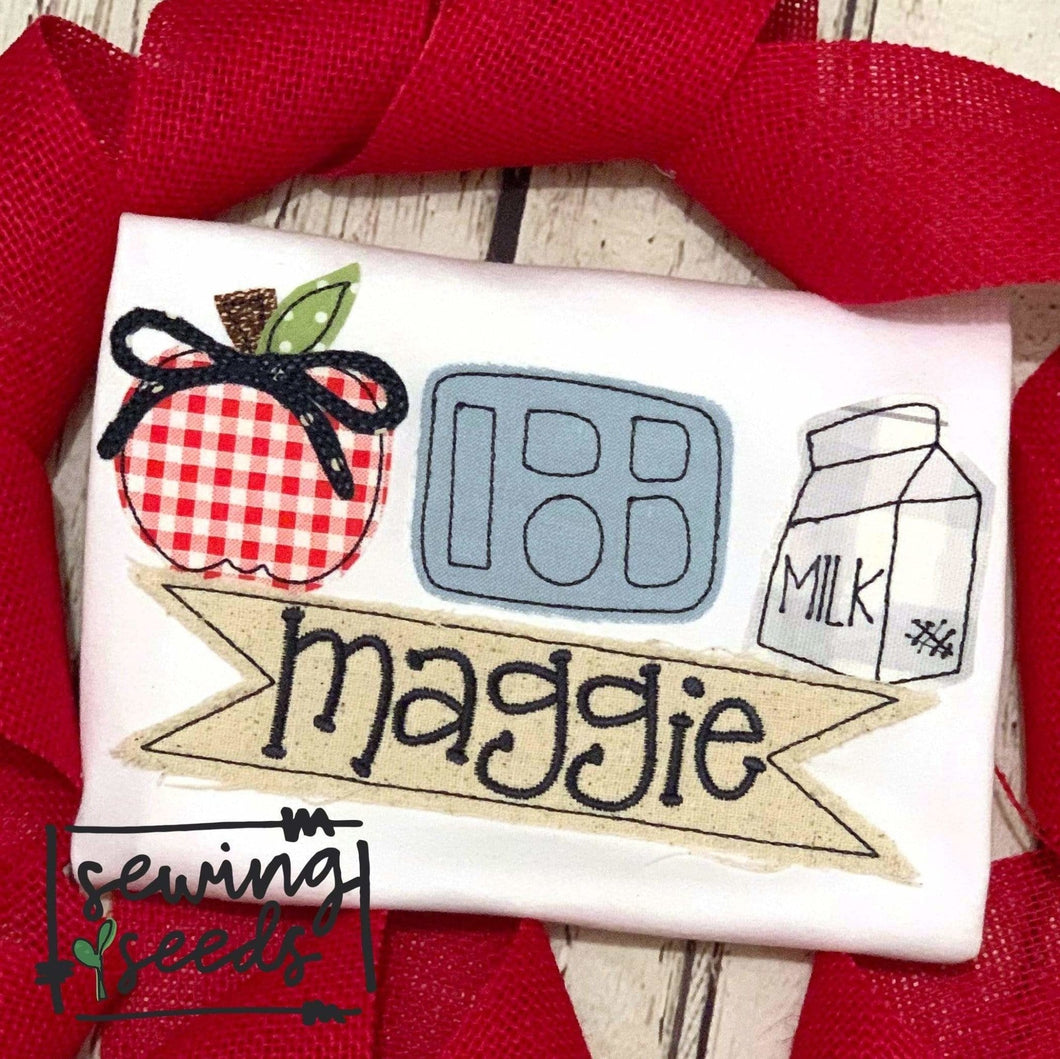 School Lunch Trio with Bow Applique SS - Sewing Seeds