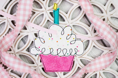 Scribble Birthday Cupcake Banner Applique SS - Sewing Seeds