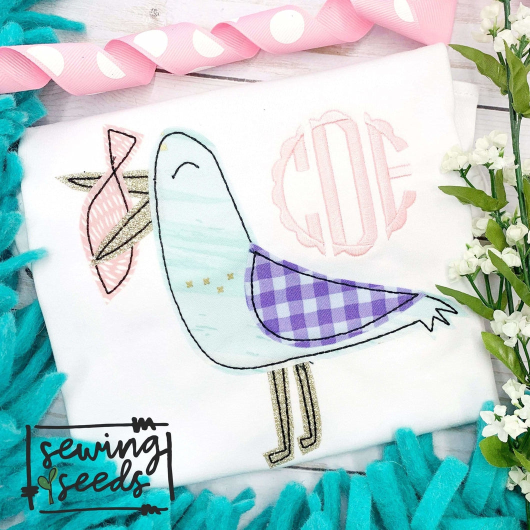 Seagull Bird with Fish Applique SS - Sewing Seeds