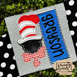 Seuss Cat in Hat with Name Tag Applique SS - Sewing Seeds