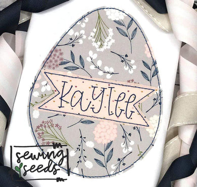 Simple Easter Egg with Name Banner Applique SS - Sewing Seeds