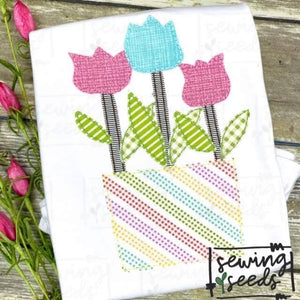 Spring Tulip Planter Applique SS - Sewing Seeds