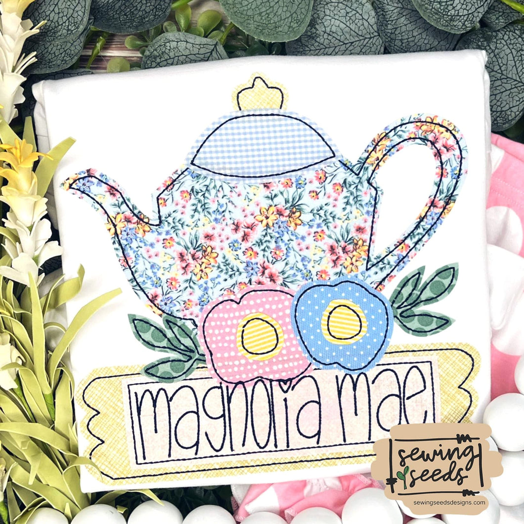 Teapot Floral Applique SS - Sewing Seeds