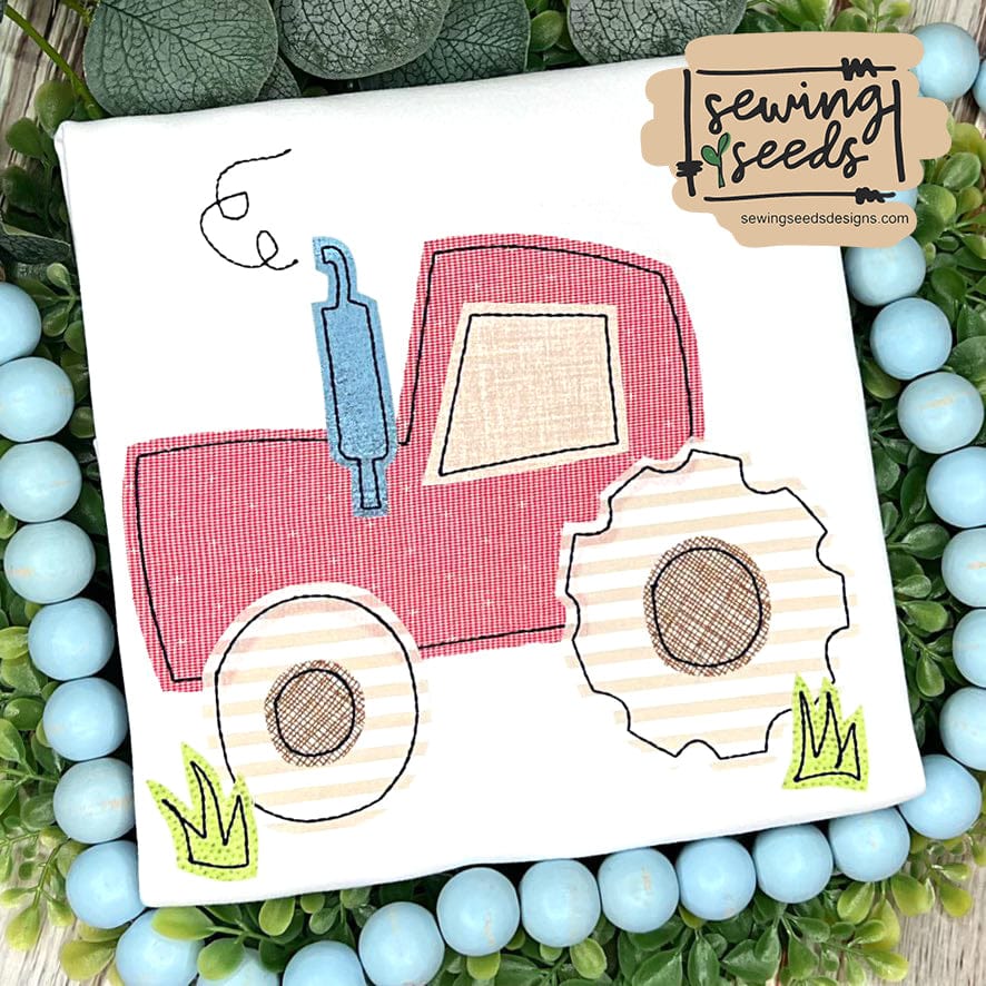 Tractor with Grass Applique SS - Sewing Seeds