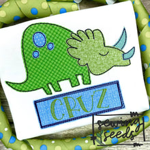 Load image into Gallery viewer, Triceratops Dinosaur Applique SS - Sewing Seeds