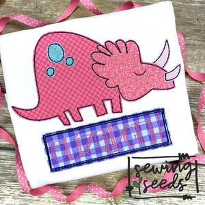 Triceratops Dinosaur Applique SS - Sewing Seeds