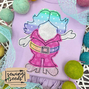 Troll Lady Glitter Sparkles Applique - Sewing Seeds