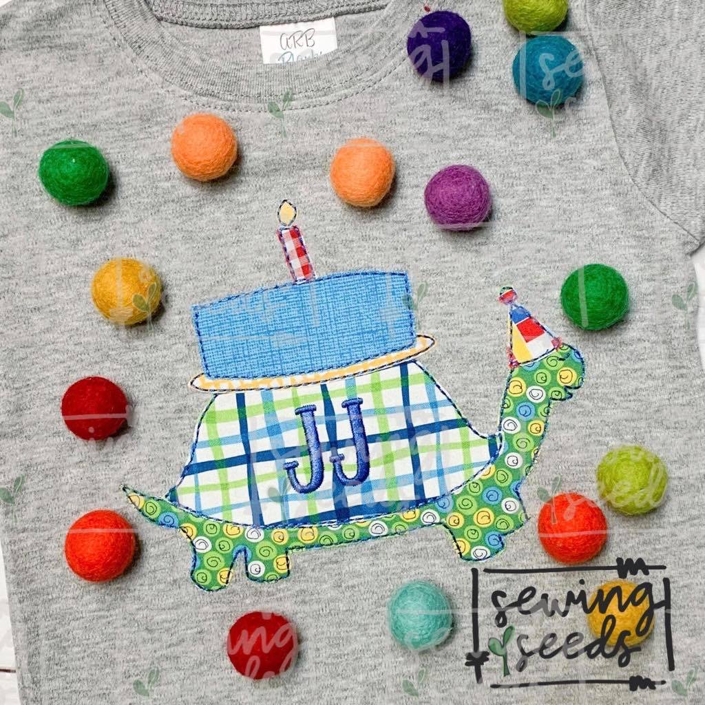 Turtle Birthday Cake (Add on Candles) Applique SS - Sewing Seeds
