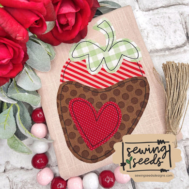 Valentine Chocolate Covered Strawberry Applique SS - Sewing Seeds