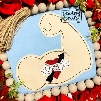 Valentine Flexed Arm with Mom Tattoo Applique SS - Sewing Seeds