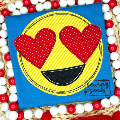 Valentine Heart Eyed Emoji Applique SS - Sewing Seeds