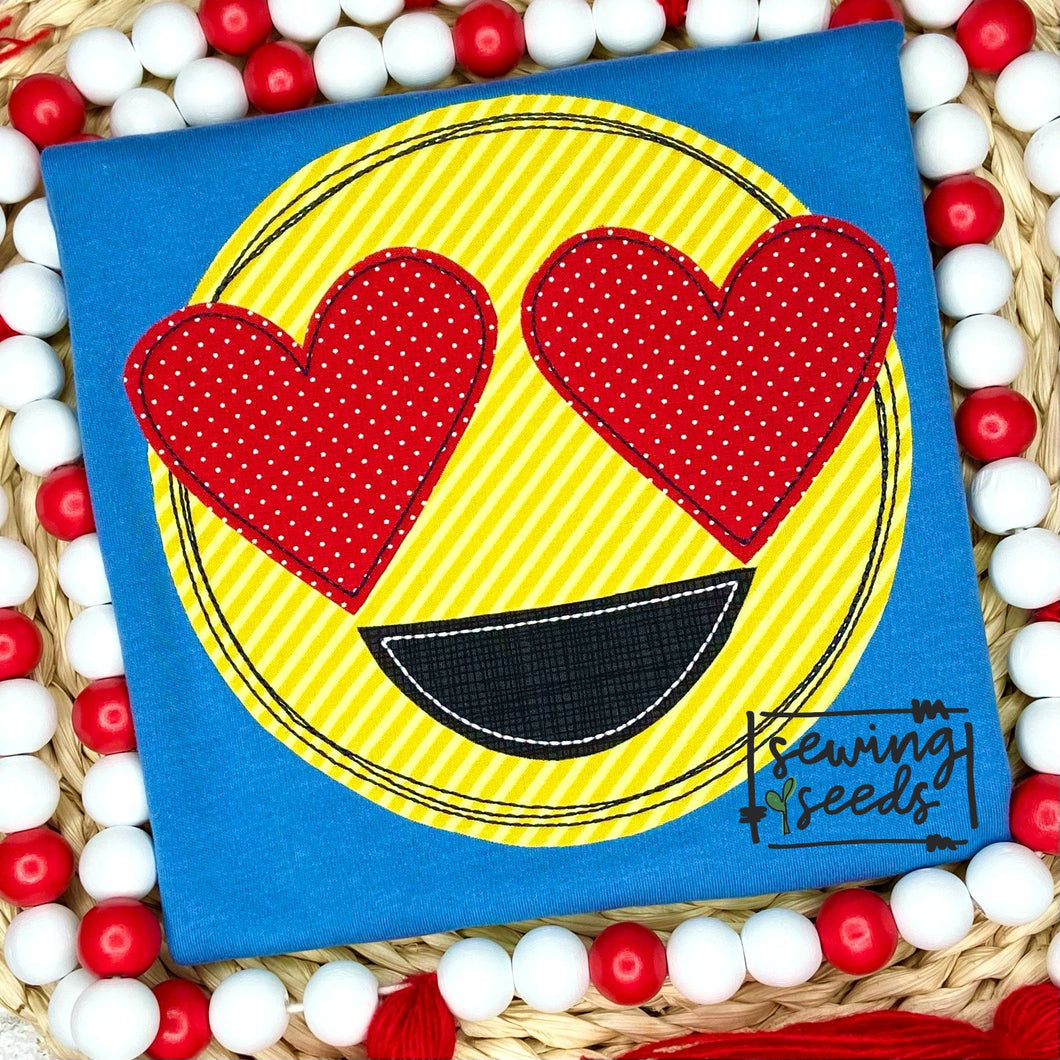 Valentine Heart Eyed Emoji Applique SS - Sewing Seeds