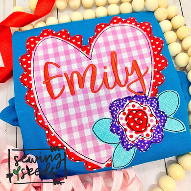 Valentine Heart Floral Applique SS - Sewing Seeds