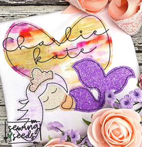 Valentine Heart Mermaid Applique SS - Sewing Seeds
