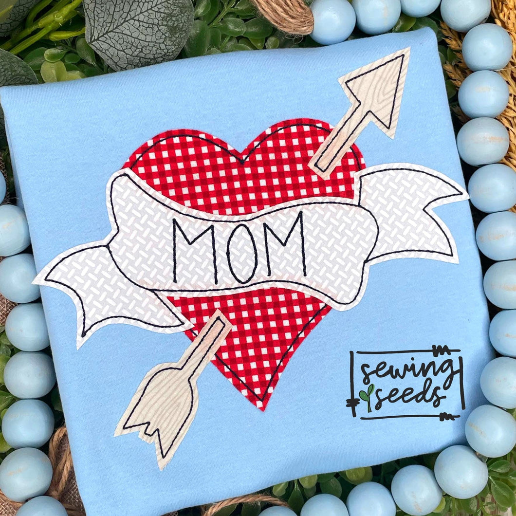 Valentine Heart Mom Tattoo Applique SS - Sewing Seeds