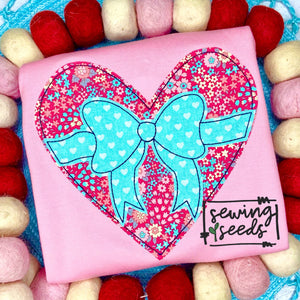 Valentine Heart with Bow Applique SS - Sewing Seeds