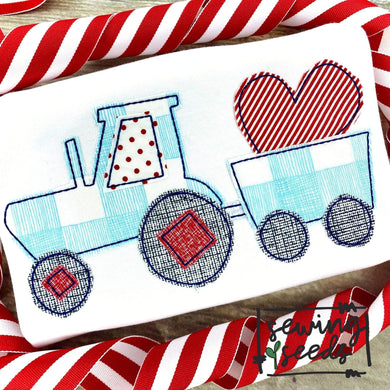 Valentine Tractor with Trailer Applique SS - Sewing Seeds