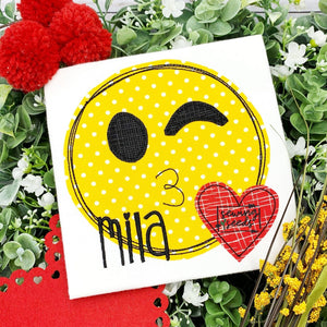 Valentine Wink Kissy Emoji Applique SS - Sewing Seeds
