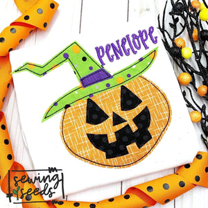 Witch o Lantern Pumpkin Applique SS - Sewing Seeds