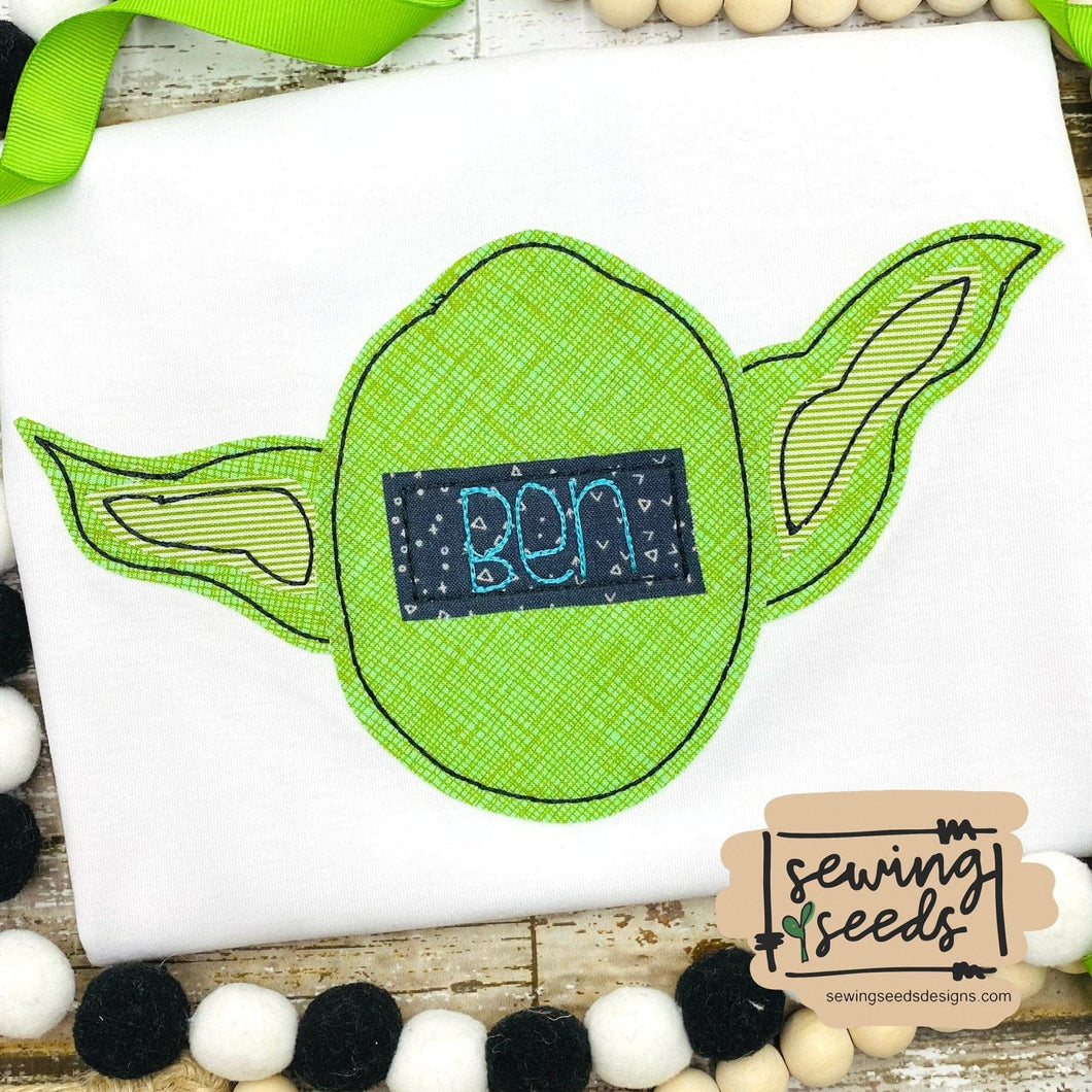 Yoda with Name Tag Applique SS - Sewing Seeds
